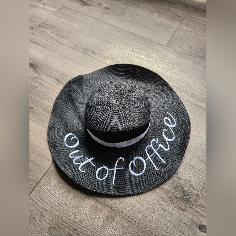 Out Of Office Black with white Embroidered Floppy Sun Hat